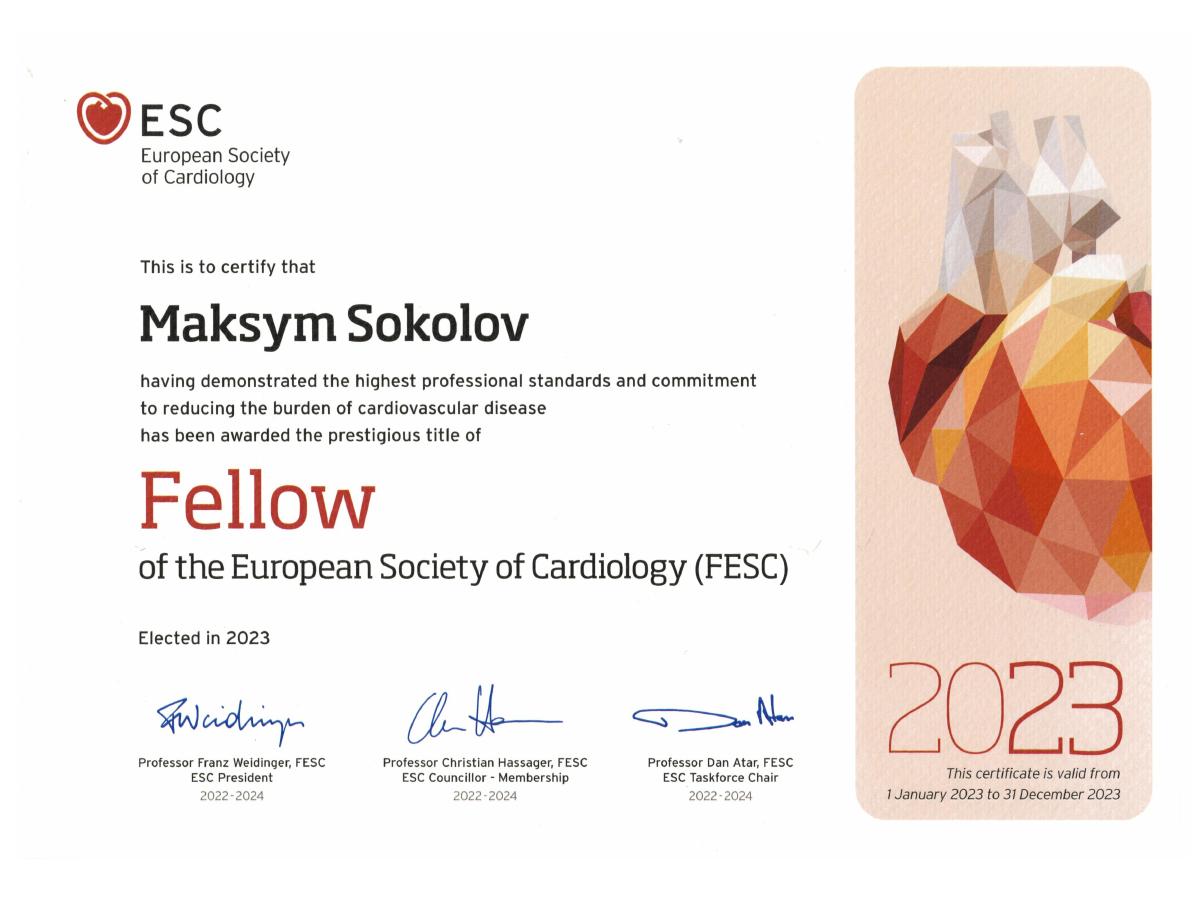 Диплом FESC Максима Соколова